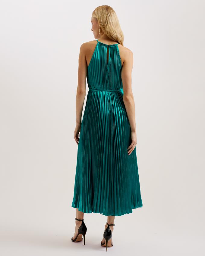 Peignoir Ted Baker Satin Pleated Halterneck Midi Vert Femme | JZR-89388424